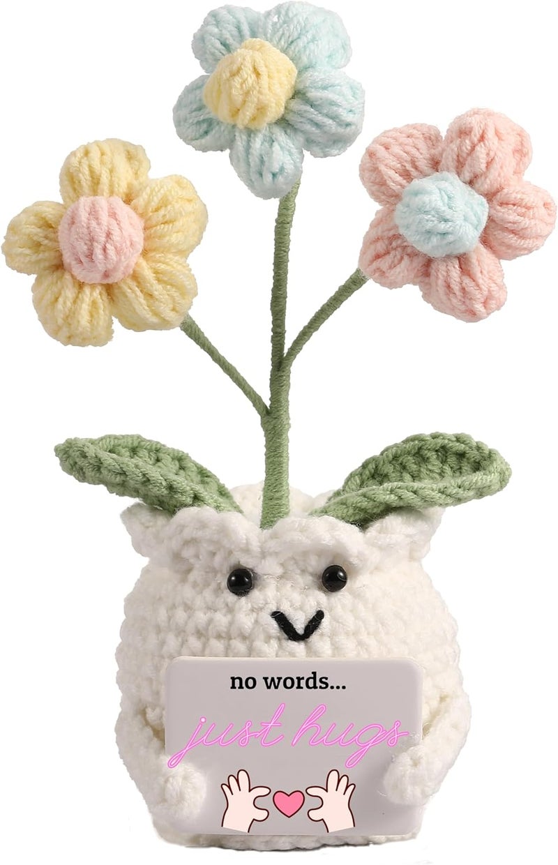YOOJEE Crochet Sympathy Gifts for Loss of Loved One – No Words, Just Hugs Crochet Puff Flower Plant– Bereavement, Memorial, Get Well Soon, Grief Gift Idea for Loss of Grandpa Grandma Mom Dad - Image 1